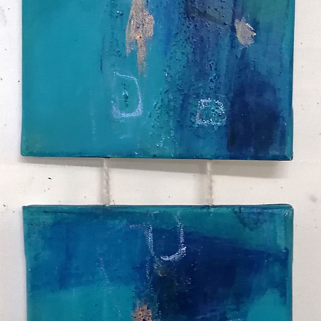 Michael F. Wyss, Blaue Nacht, Acryl, 3x 20cmx20cm, 2017