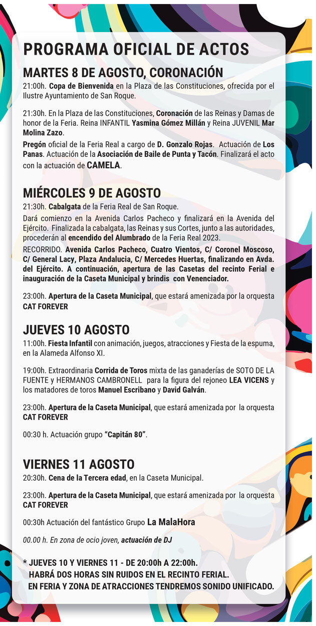 Programa de la Feria Real y Fiestas de San Roque