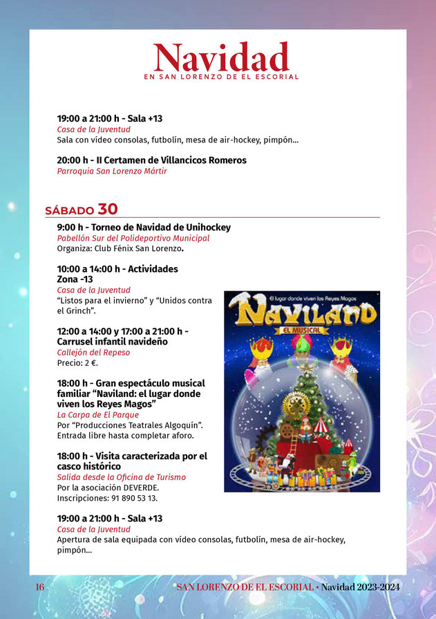 Programa de la Navidad en San Lorenzo de El Escorial
