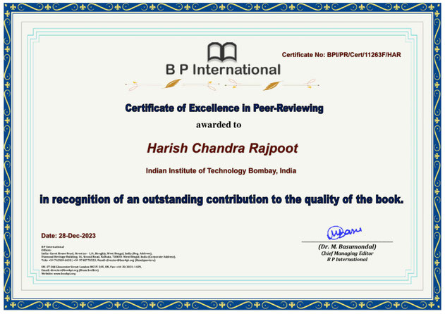 Certificate of Excellence in Peer-Reviewing for contributing to the book chapter 'Time in Mathematical Models'