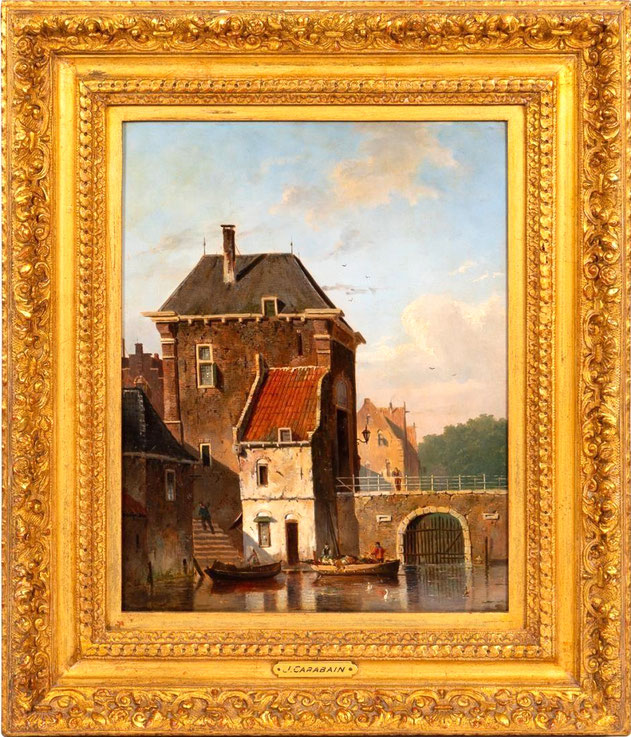 te_koop_aangeboden_een_schilderij_getiteld_"kanaal_in_Gent"_van_de_kunstschilder_jacques_carabain_1834-1933_romantisch_realisme