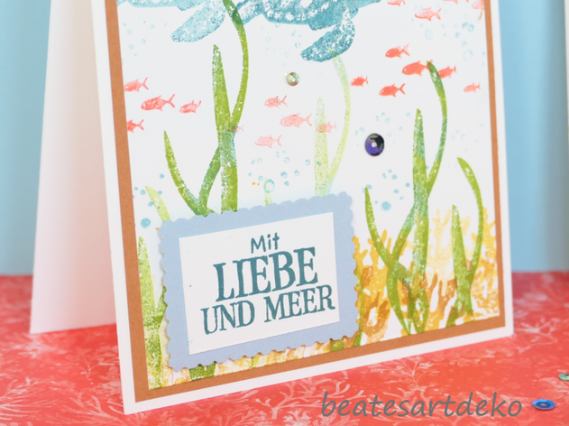 beatesartdeko | Fortsetzung von der Produktreihe Meereswelt | Projekt 3 | Karte 3 | Desingnerpapier aus einem A4- Farbkarton selbermachen