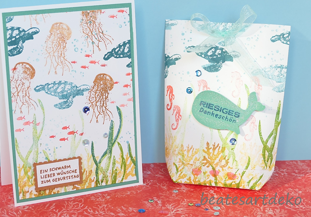 beatesartdeko | Fortsetzung von der Produktreihe Meereswelt | Projekt 3 | Karte 4 | Desingnerpapier aus einem A4- Farbkarton selbermachen