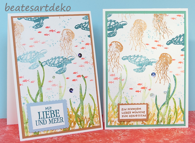beatesartdeko | Fortsetzung von der Produktreihe Meereswelt | Projekt 3 | Karte 1 | Desingnerpapier aus einem A4- Farbkarton selbermachen