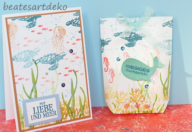 beatesartdeko | Fortsetzung von der Produktreihe Meereswelt | Projekt 3 | Karte 2 | Desingnerpapier aus einem A4- Farbkarton selbermachen