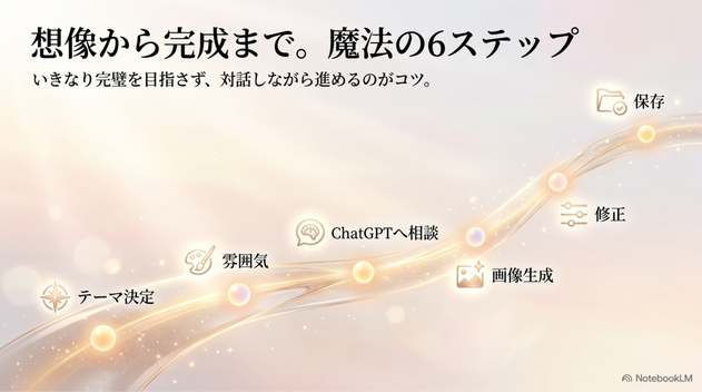 初めてのAIアート作品を作る手順。初めてAIアートを作るときは、いきなり完璧なプロンプトを書こうとしなくて大丈夫です。