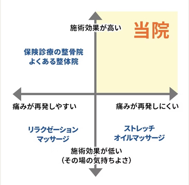 八王子でぎっくり腰の根本改善の出来る整体院の他院との比較の表です
