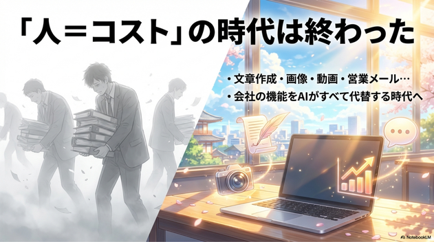 会社の機能をAIが代替し始めたのです。  だから今は  1人でも事業を作れる時代になりました。