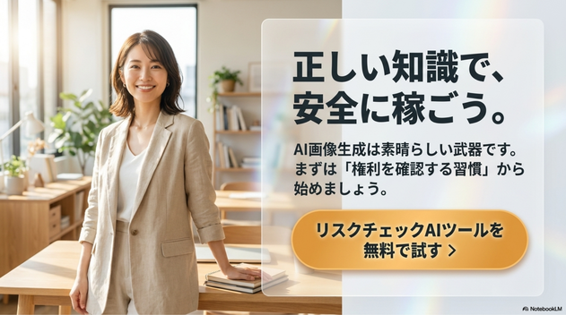 「この画像は販売しても大丈夫かな？」   そんな不安がある方のために、 著作権・商標リスクチェックAIツールをご用意しました。