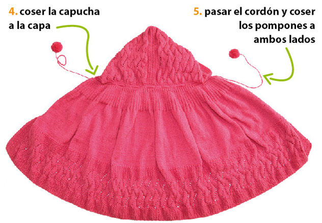 Cómo tejer una capa con capucha para niñas de 5 a 6 años en dos agujas o palitos