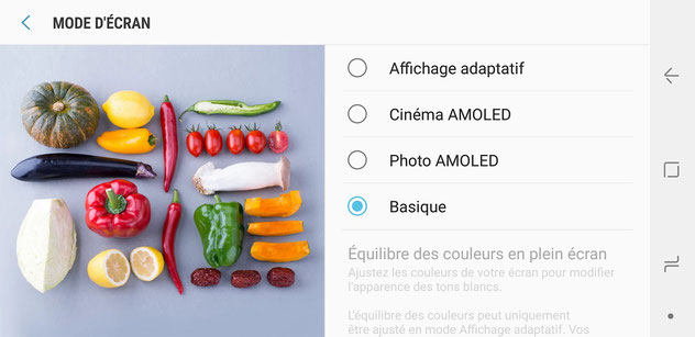 Mode d'affichage sur Samsung Galaxy S9