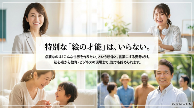 - AIアートを基礎から学びたい人  - AIアートを人に教えたい人  - ワークショップや講座を開きたい人  - クリエイター活動にAIアートを取り入れたい人  - 教育、地域活動、福祉、ビジネスでAIアートを活用したい人  - AI画像生成を安全に、分かりやすく伝えたい人