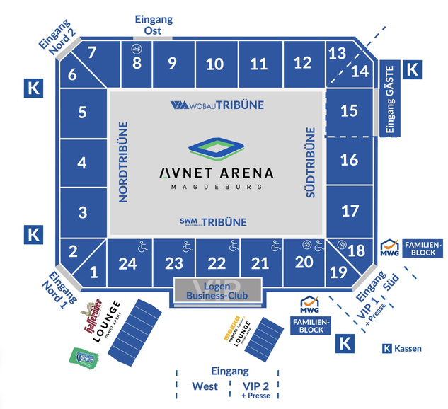 Stadionplan / Sitzplan / Blockplan Avnet Arena 1. FC Magdeburg 2026 / 2027