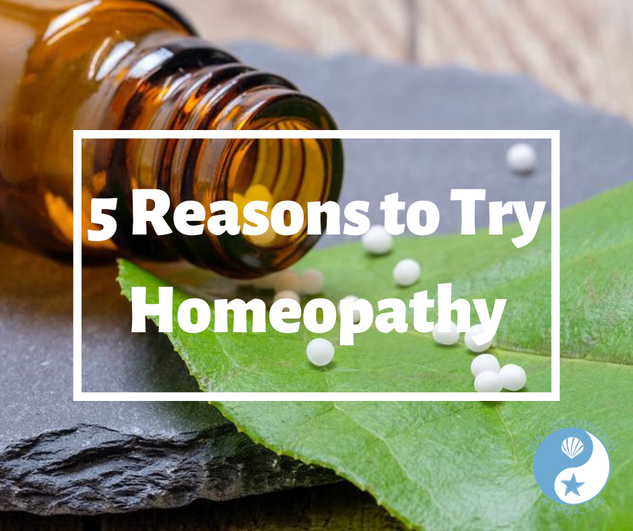 "5 Reasons to Try Homeopathy" over homeopathic remedy spilled on a leaf