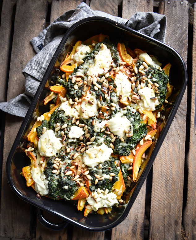 Kürbis Spinat Auflauf, vegetarisch, vegan machbar, Thermomix