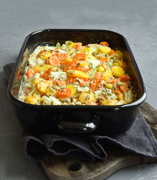 Kohlrabi Möhren Ofengemüse mit Schmand