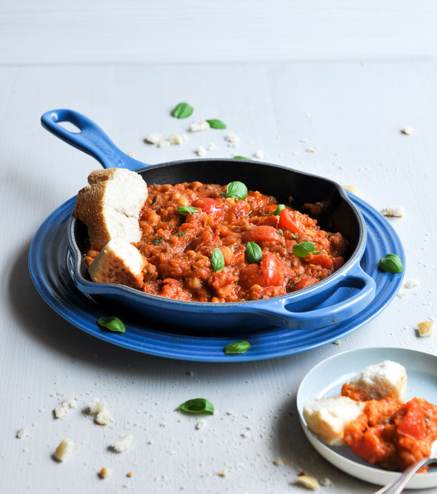 Tomaten Auberginen Ragout, orientalische Vorspeise, Meze, vegetarisch, vegan
