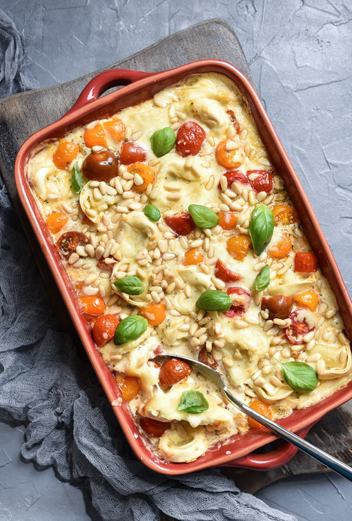 Ofen Tortellini mit Tomaten, vegetarisch, vegan machbar, Thermomix