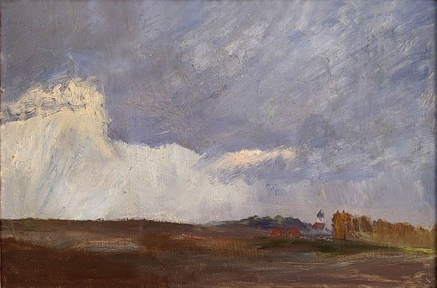 Walter Bertelsmann (1877-1963), Sturmbö über dem Weyerberg, um 1905, Öl auf Pappe, 31x47,4 cm
