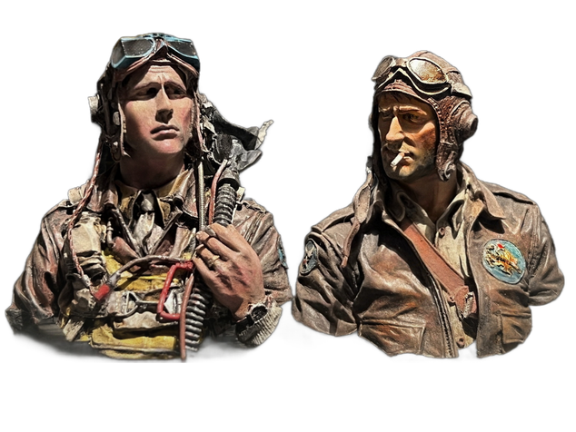 Young Miniatures resin set 1/10 scale model : da sinistra, pilota da caccia USAF e Tigri Volanti 1942