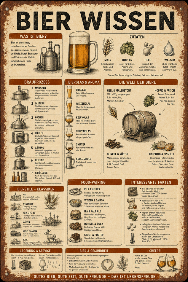 Bier Wissen Metallschild Schweiz – Geschenk für Bierliebhaber und Craft Beer Fans