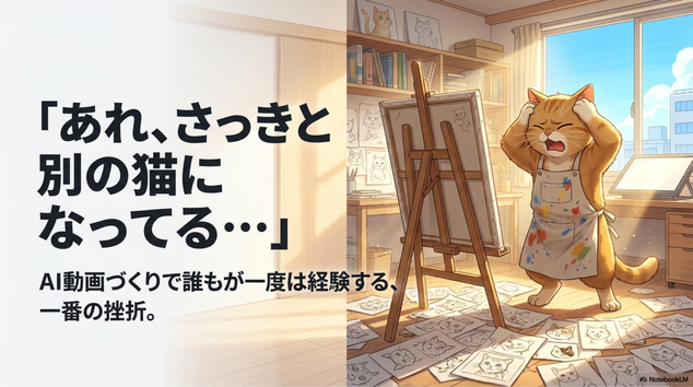 「AIで猫動画を作ってみたい」    そう思って挑戦したものの、  ・毎回キャラクターの顔が変わる ・背景が安定しない ・編集が難しい ・何度も生成してクレジットが減る    こんな経験をした方も多いのではないでしょうか。