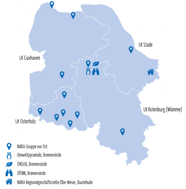 Karte der Region der NABU-Regionalgeschäftsstelle Elbe-Weser | Jana Jensen