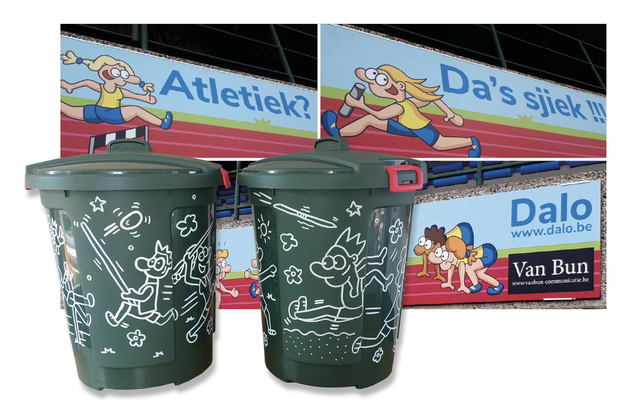 Dirk Van Bun Communicatie & Vormgeving - Illustraties op vuilnisbakken - op maat van atletiekvereniging Dalo