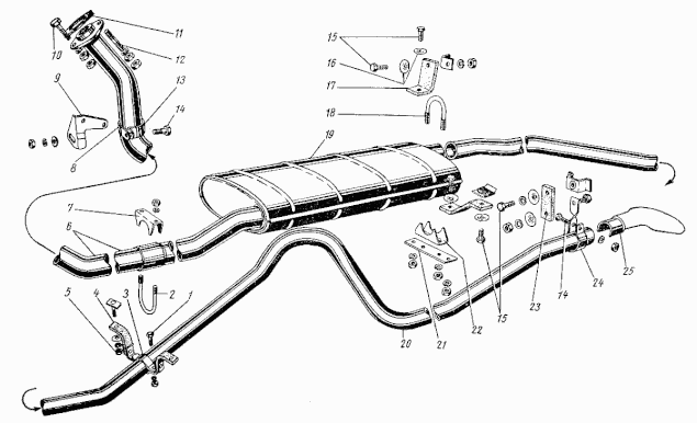 Auspuffanlage Auspuff GAZ 21 Wolga. Exhaust system GAS 21 Volga. Система выпуска отработанных газов ГАЗ-21 / Глушитель ГАЗ 21 Волга. 