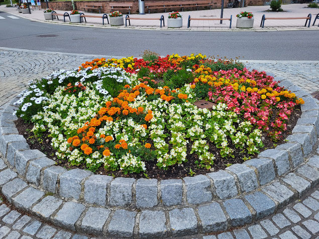 Blühende Blumenrabatten sind meist farbenfroh