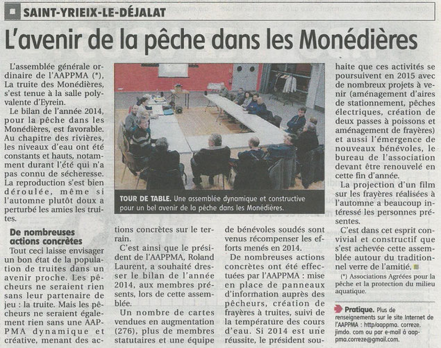 Article pêche monédières assemblée générale AAPPMA Corrèze