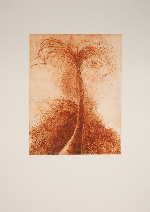 Landschaft mit Baum, Radierung von Katharina Lechner