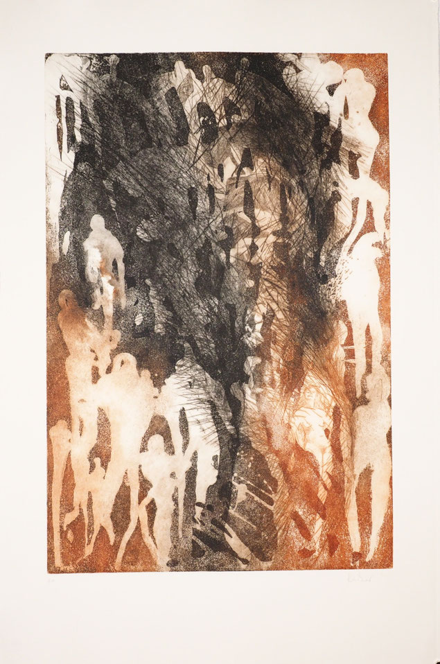 Menschen in einer Radierung von Katharina Lechner, Atelier tiefdruckArt, Kunst von Katharina Lechner