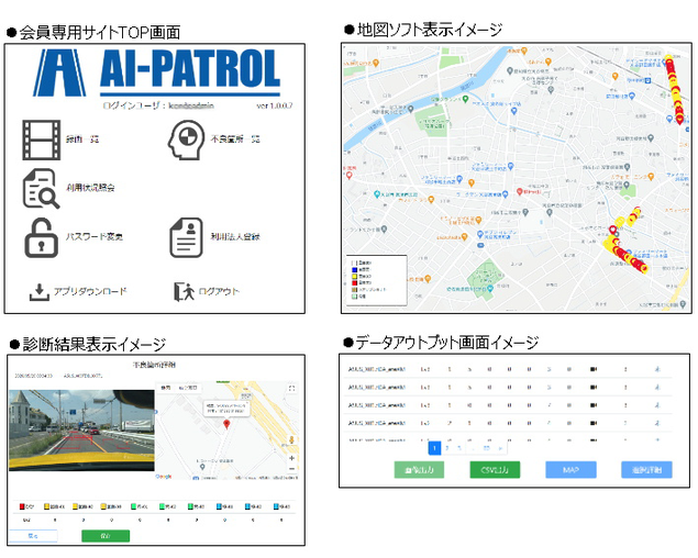 AI道路診断システムサービス紹介｜④診断結果｜画像解析の結果として得られた損傷個所、損傷レベルは地図ソフトに表示されます