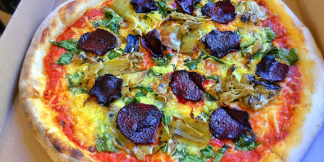 pizzaface art/beets vegan pizza