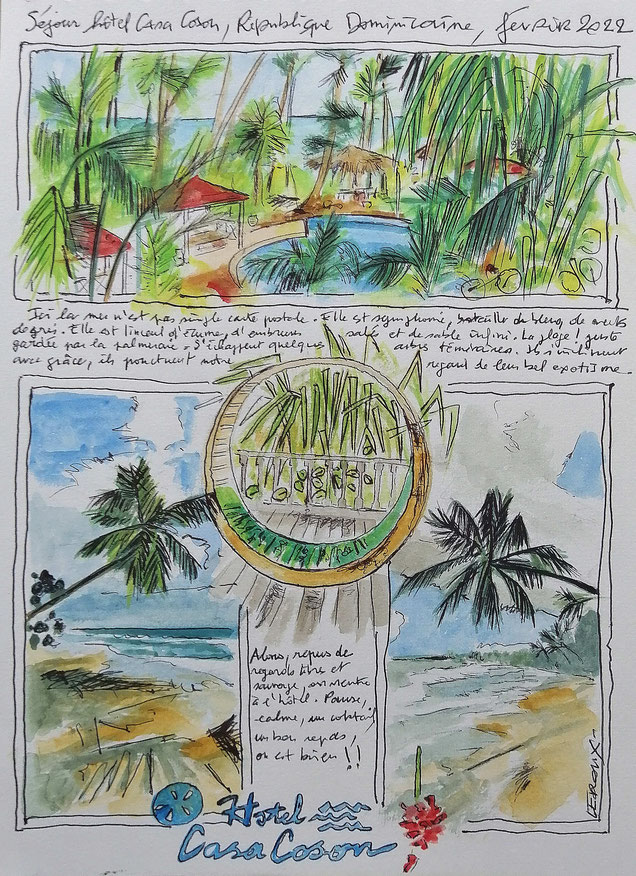 République Dominicaine, Hôtel Casa Cosón : dessin du carnet de voyage d'Alex Leroux