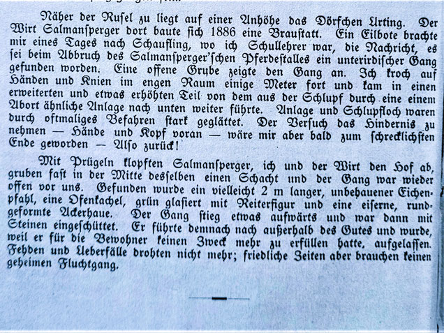 Quelle: Bauer: Von unterirdischen Gängen im Bayerischen Wald, in: Der Bayerwald 1925