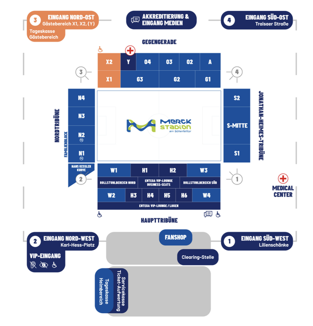 Stadionplan Sitzplan Blockplan SV Darmstadt Merck Stadion am Böllenfalltor