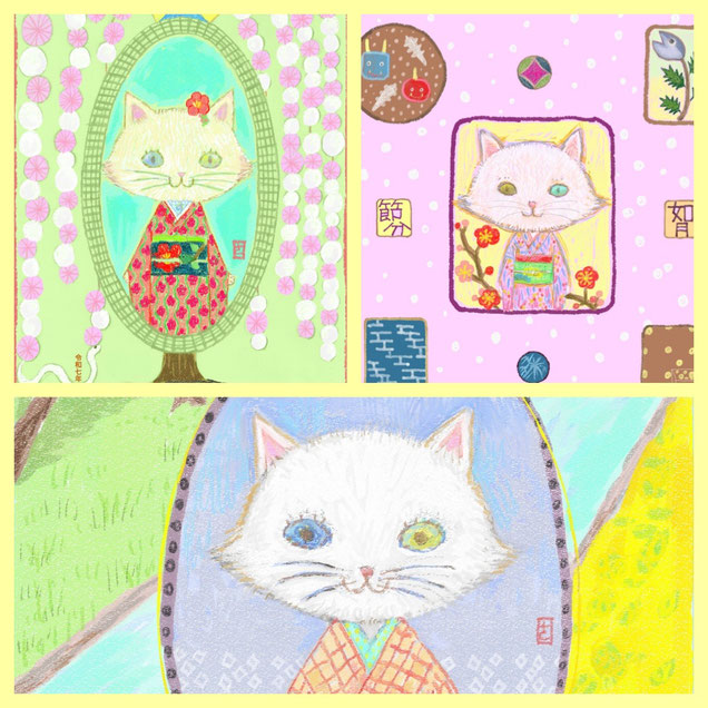 ホームページトップ画像のためのオリジナルー着物猫、金目銀目