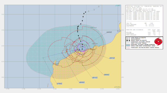 Track map of Tropical Cyclone Veronica. From JTWC