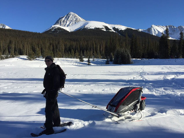 Snowshoeing With Baby in Chariot