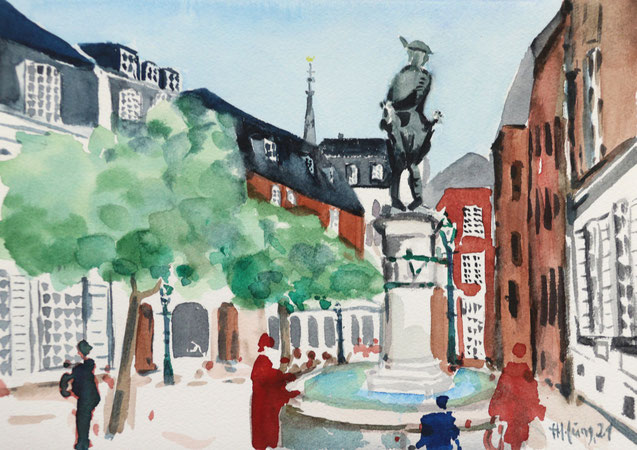 "Aachen Hühnerdieb" (Aquarell), 24 cm x 17 cm