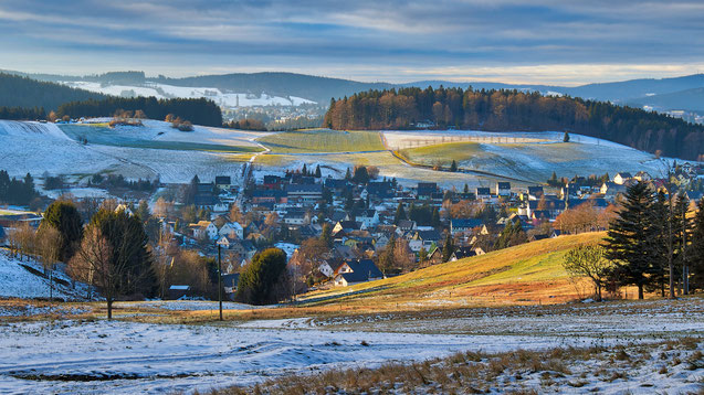 Erzgebirge, Landschaft, Dezember, "Andreas Hielscher Fotografie", Naturwelten, Sosa, Dorf, Dezemberabend