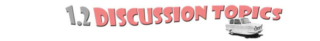 1.2 'Discussion Topics' title with British vintage Reliant Robin car 