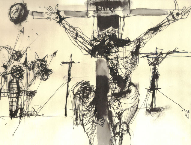 Crucifixion II / 2000 / Encre de chine sur papier / 24x18,5 cm / Collection privée