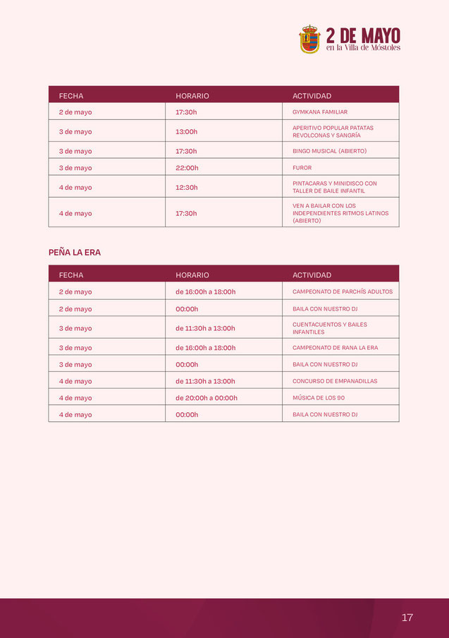 Programa de las Fiestas del 2 de Mayo de Mostoles
