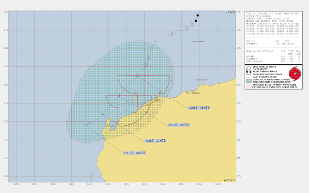 Track map of Tropical Cyclone Olga in the Indian Ocean. April 10 2024. From JTWC.
