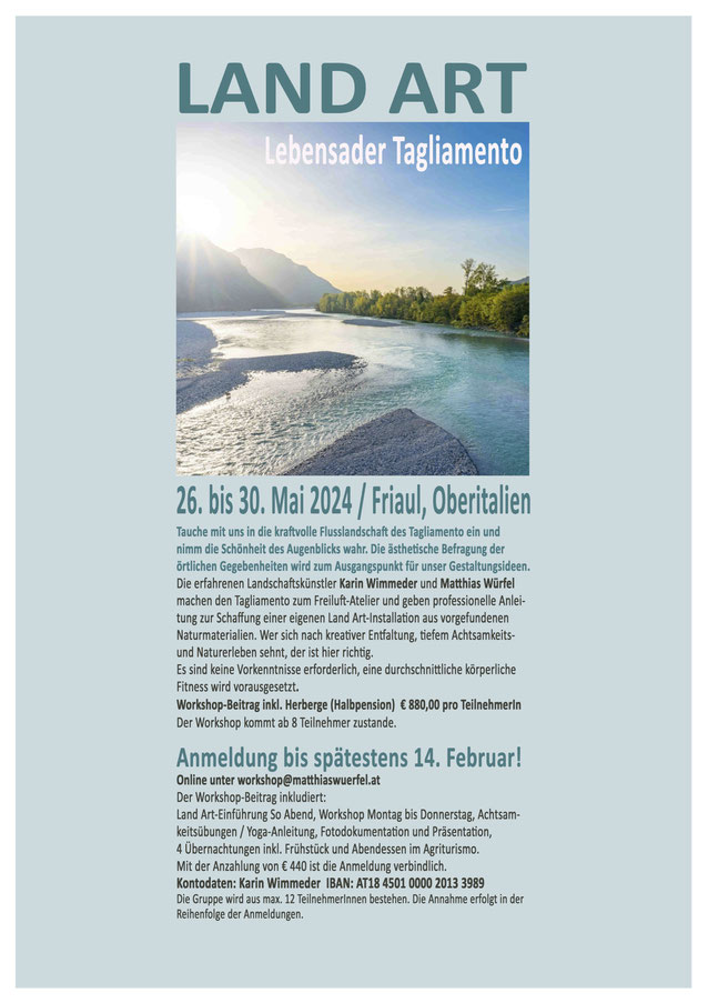 Tagliamento, Naturkunstwerk, Land Art, Land Art Workshop, Achtsamkeit, Kreativität, Kontemplation, Ruhe, Gelassenheit
