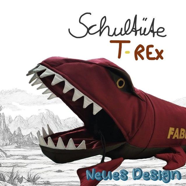 Handgefertigte und außergewöhnliche Schultüte im 3D-Design T-Rex mit Stoffhülle inklusive Papprohling, später als Dekokissen verwandelbar.