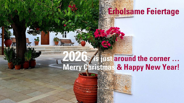 Foto mit Blumenstock und Feiertagswünschen